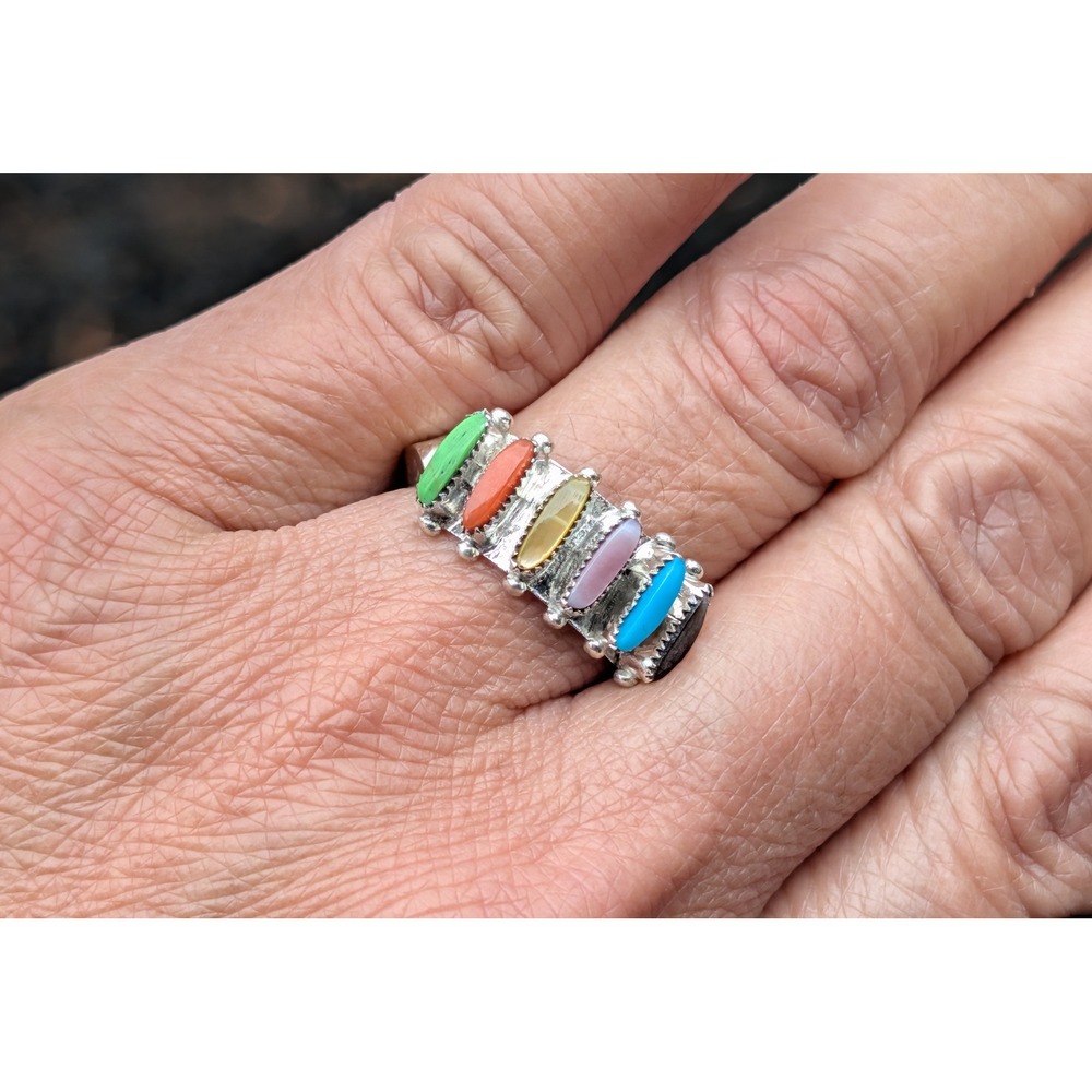 Zuni Coral‎ Ring Genuine Native American Handcrafted Jewelry Southwest Sz 9**